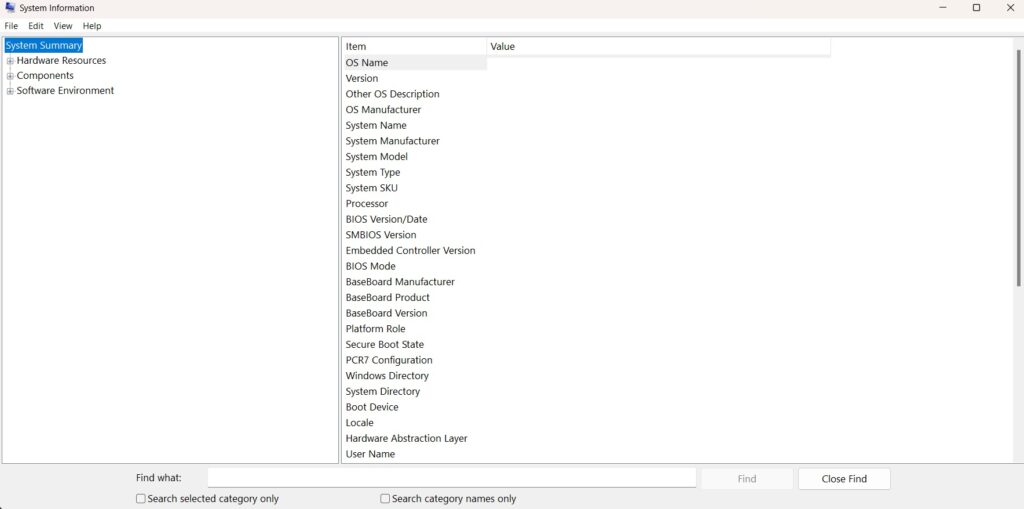 Check system configuration via "System Information."