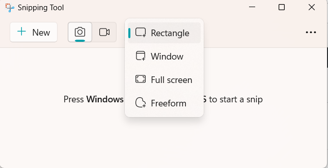 Select Screenshot mode on a laptop