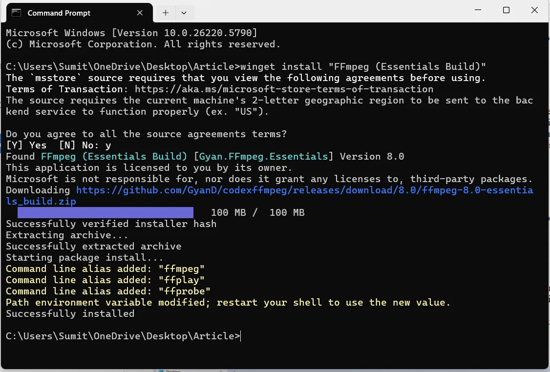 Configuring FFMPEG for YouTube Mp3 converter